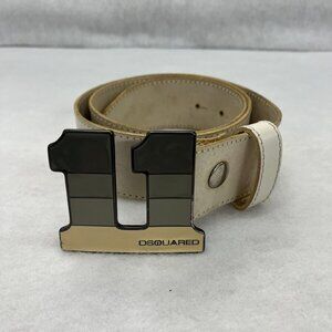 DSQUARED M/L Leather Men’s Belt Buckle Grey/Beige￼41 inches Long